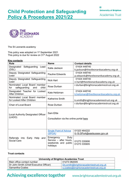 Child Protection and Safeguarding Policy & Procedures 2020/21