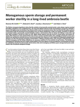 Monogamous Sperm Storage and Permanent Worker Sterility in a Long-Lived Ambrosia Beetle