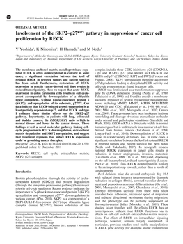P27kip1 Pathway in Suppression of Cancer Cell Proliferation by RECK