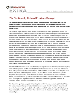 Excerpted from the Hot Zone by Richard Preston