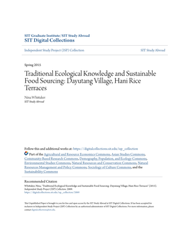 Traditional Ecological Knowledge and Sustainable Food Sourcing: Dayutang Village, Hani Rice Terraces Nina Whittaker SIT Study Abroad