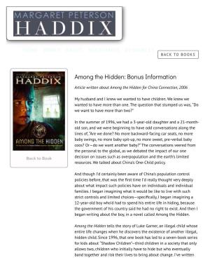 Among the Hidden: Bonus Information