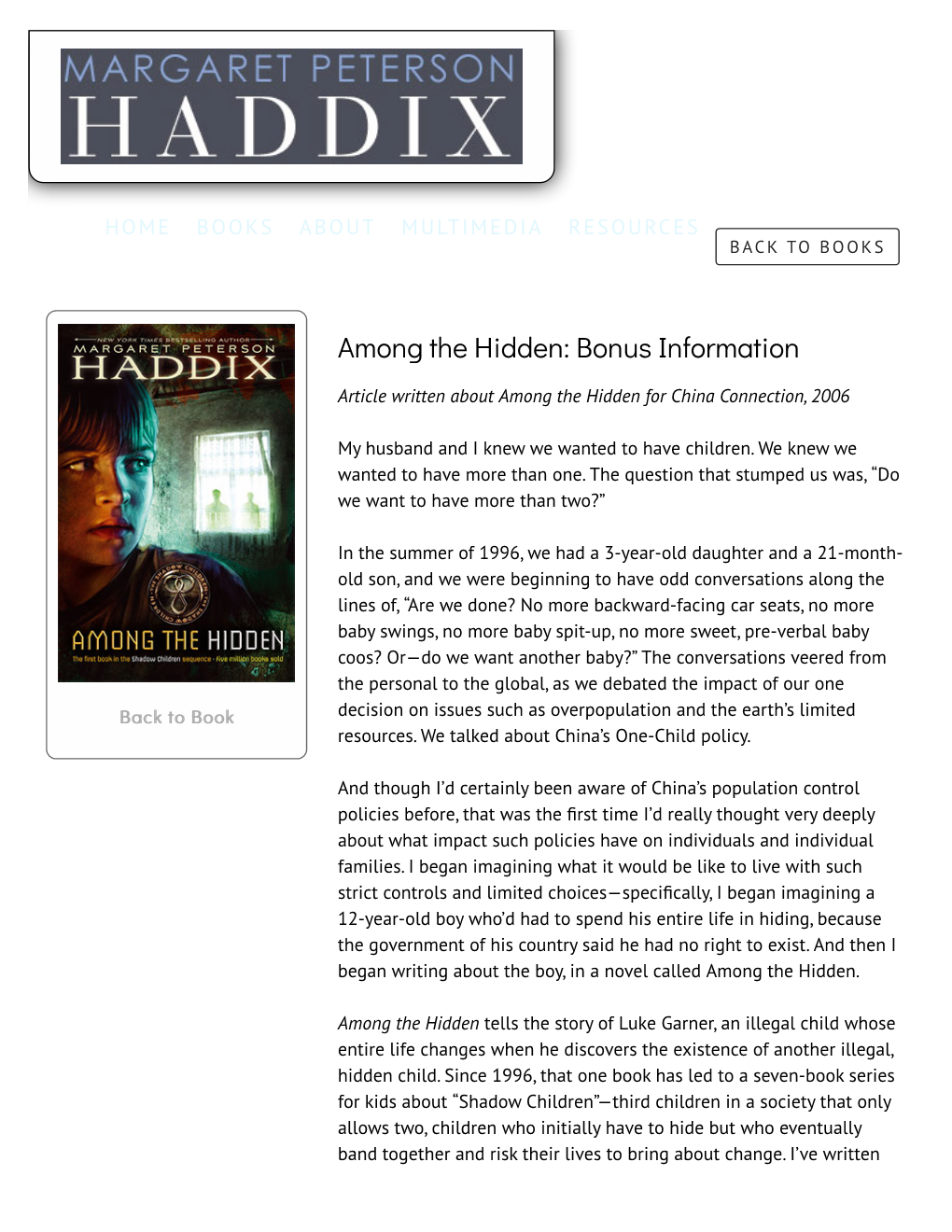 Among the Hidden: Bonus Information