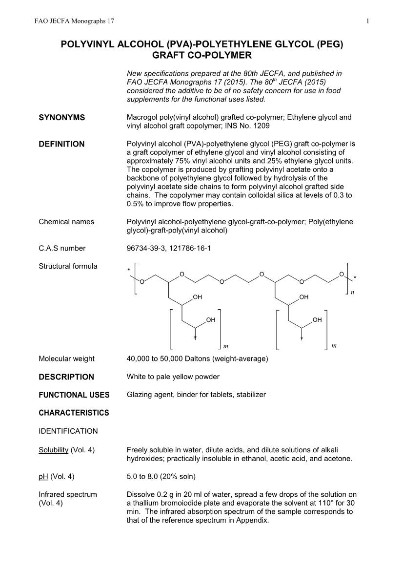 Polyvinyl Alcohol and Polyethylene Glycol Copolymer