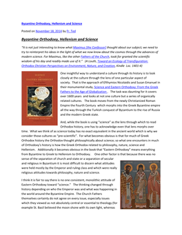 Byzantine Orthodoxy, Hellenism and Science (PDF)