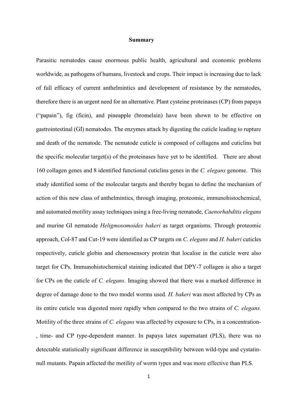 Summary Parasitic Nematodes Cause