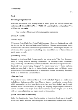 Audioscript V1 Task 1 Listening Comprehension. for Items 1-15