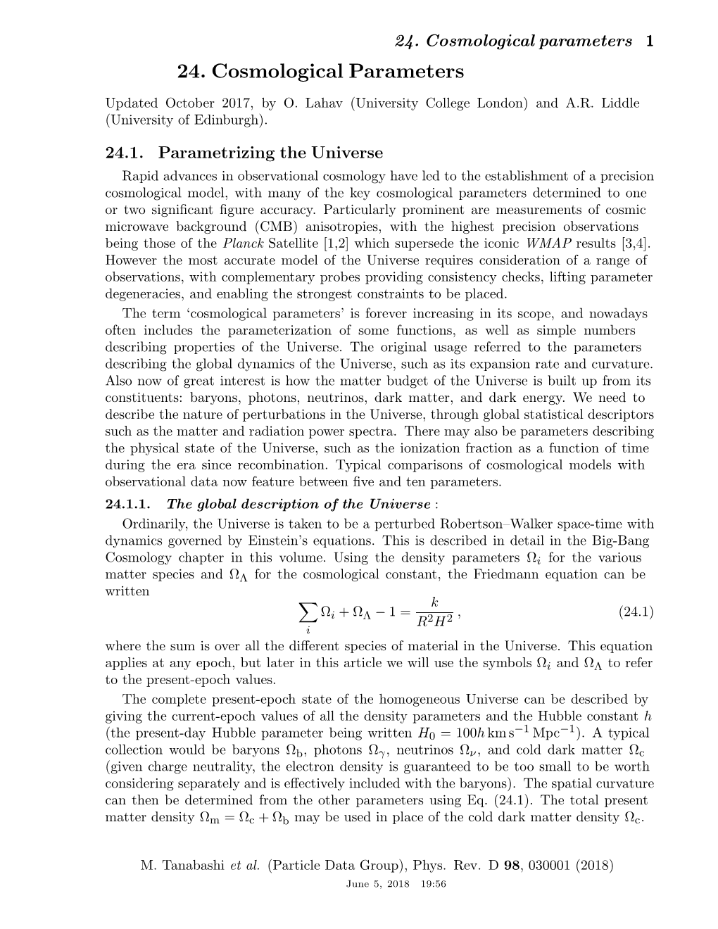 24. Cosmological Parameters 1 24