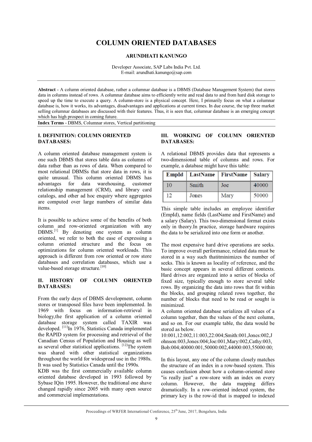 Column Oriented Databases