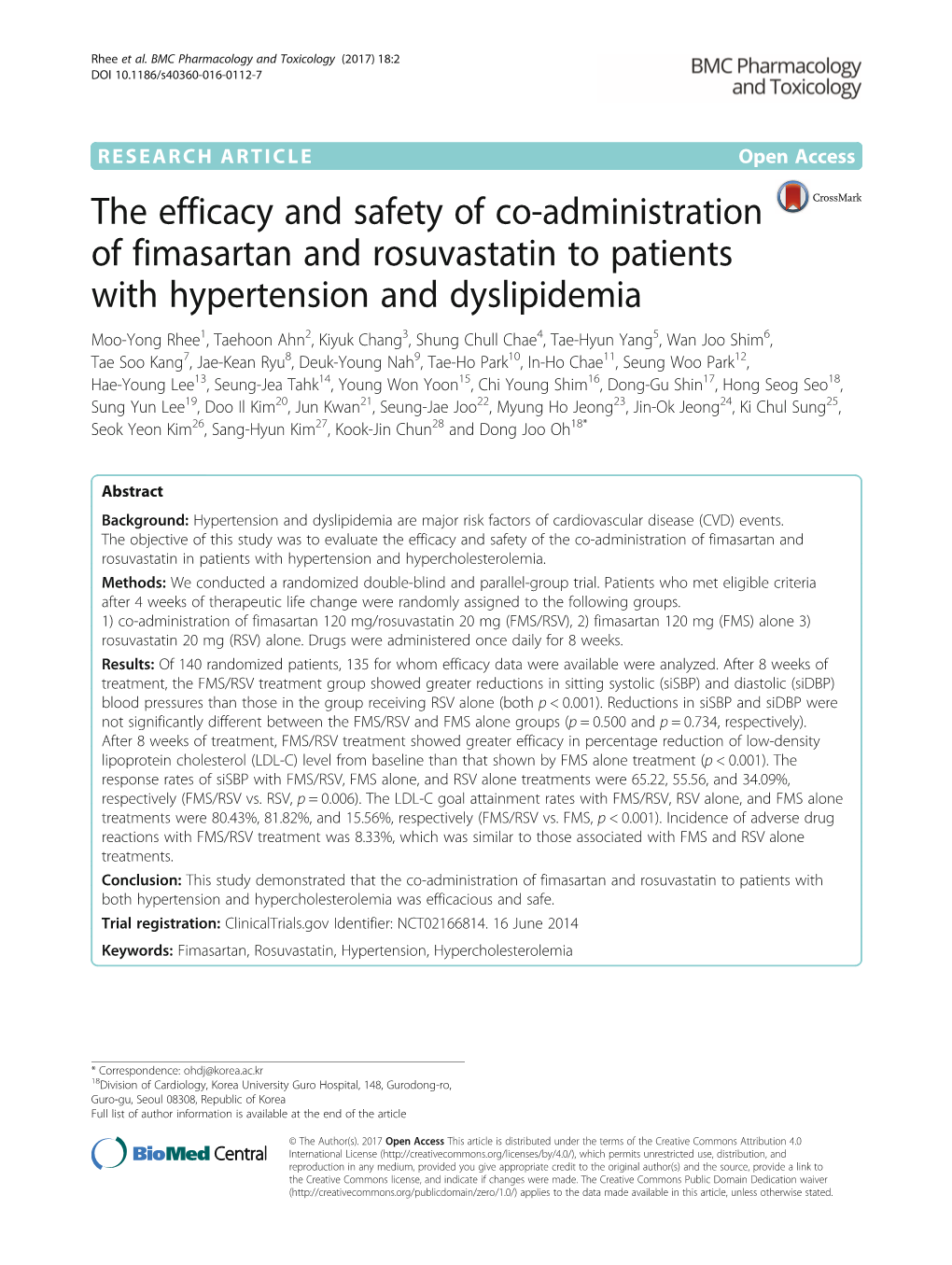 The Efficacy and Safety of Co-Administration of Fimasartan And
