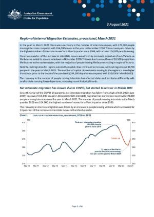 Regional Internal Migration Estimates, Provisional, March 2021