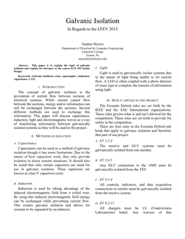 Galvanic Isolation in Regards to the LFEV 2015