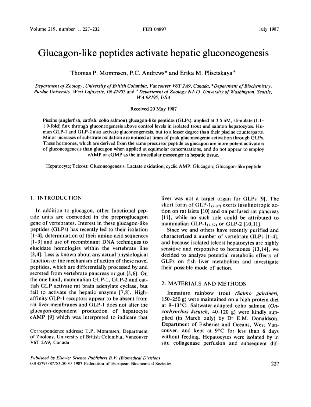 Glucagon-Like Peptides Activate Hepatic Gluconeogenesis