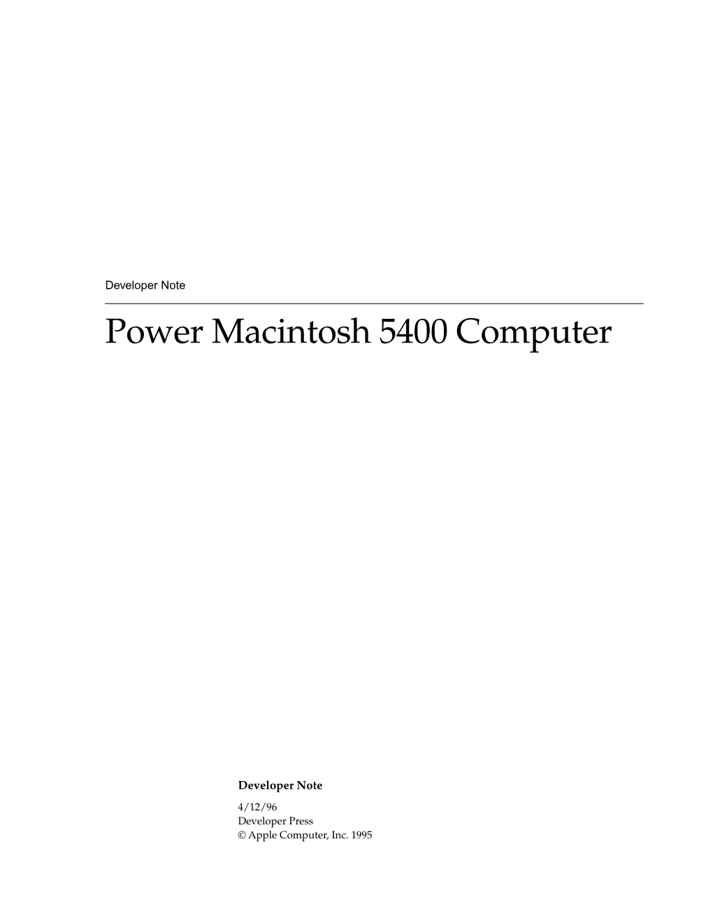 Power Macintosh 5400 Computer Developer Note