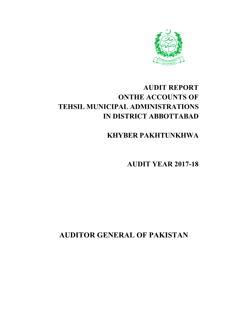 Auditor General of Pakistan Table of Contents