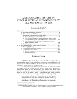 A Demographic History of Federal Judicial Appointments by Sex and Race: 1789–2016