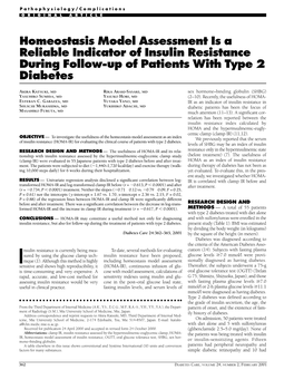 Homeostasis Model Assessment Is a Reliable Indicator of Insulin Resistance During Follow-Up of Patients with Type 2 Diabetes