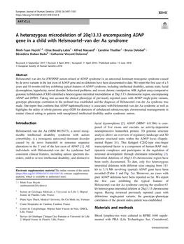 A Heterozygous Microdeletion of 20Q13.13 Encompassing ADNP Gene in a Child with Helsmoortel–Van Der Aa Syndrome