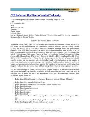 CFP Refocus: the Films of Andrei Tarkovsky