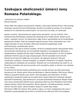 Szokujące Okoliczności Śmierci Żony Romana Polańskiego