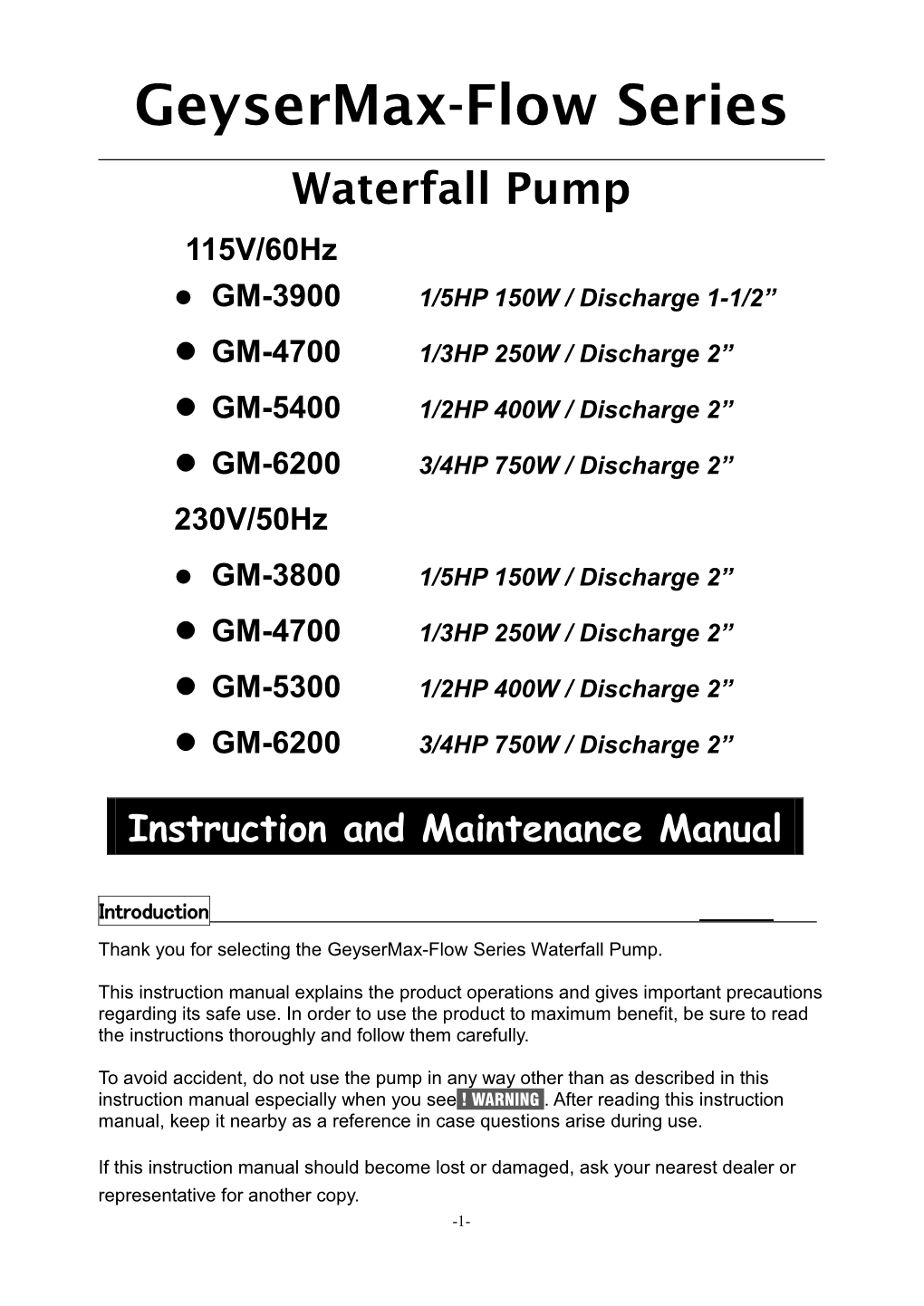 Geysermax-Flow-Instruction-Manual