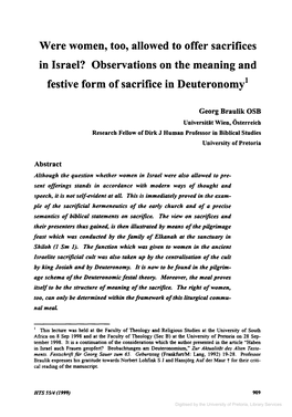 Were Women, Too, Allowed to Offer Sacrifices in Israel? Observations on the Meaning and Festive Form of Sacrifice in Deuteronomyl