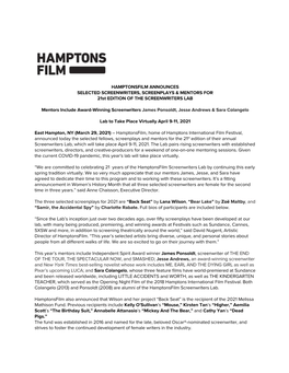 2021 Hamptonsfilm Screenwriters