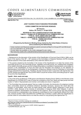 Agenda Item 7(E) CX/PR 18/50/10 February 2018 JOINT FAO/WHO FOOD STANDARDS PROGRAMME CODEX COMMITTEE on PESTICIDE RESIDUES 50Th Session Haikou, PR