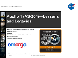 Apollo 1 (AS-204)—Lessons and Legacies