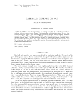 Baseball: Defense Or No?