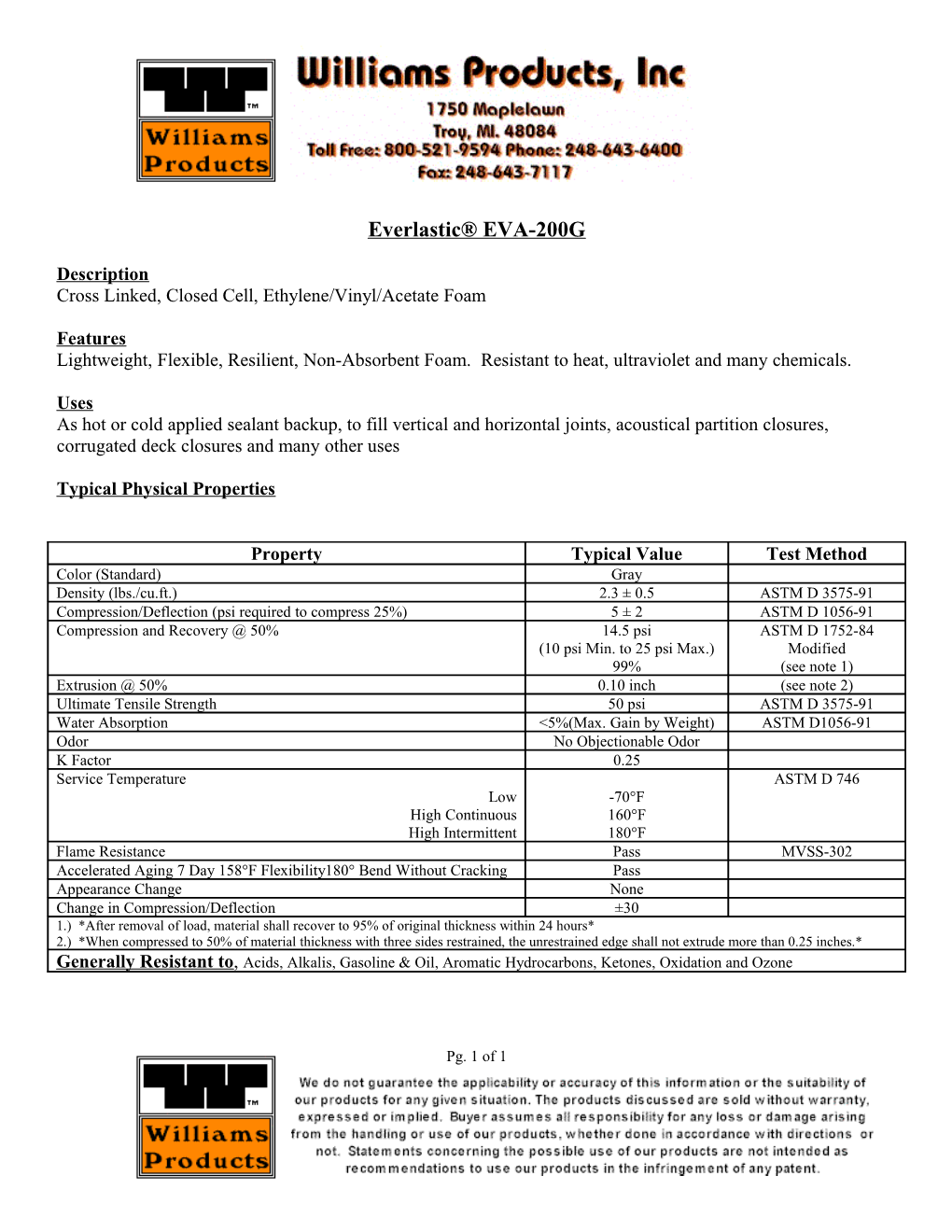 Cross Linked, Closed Cell, Ethylene/Vinyl/Acetate Foam