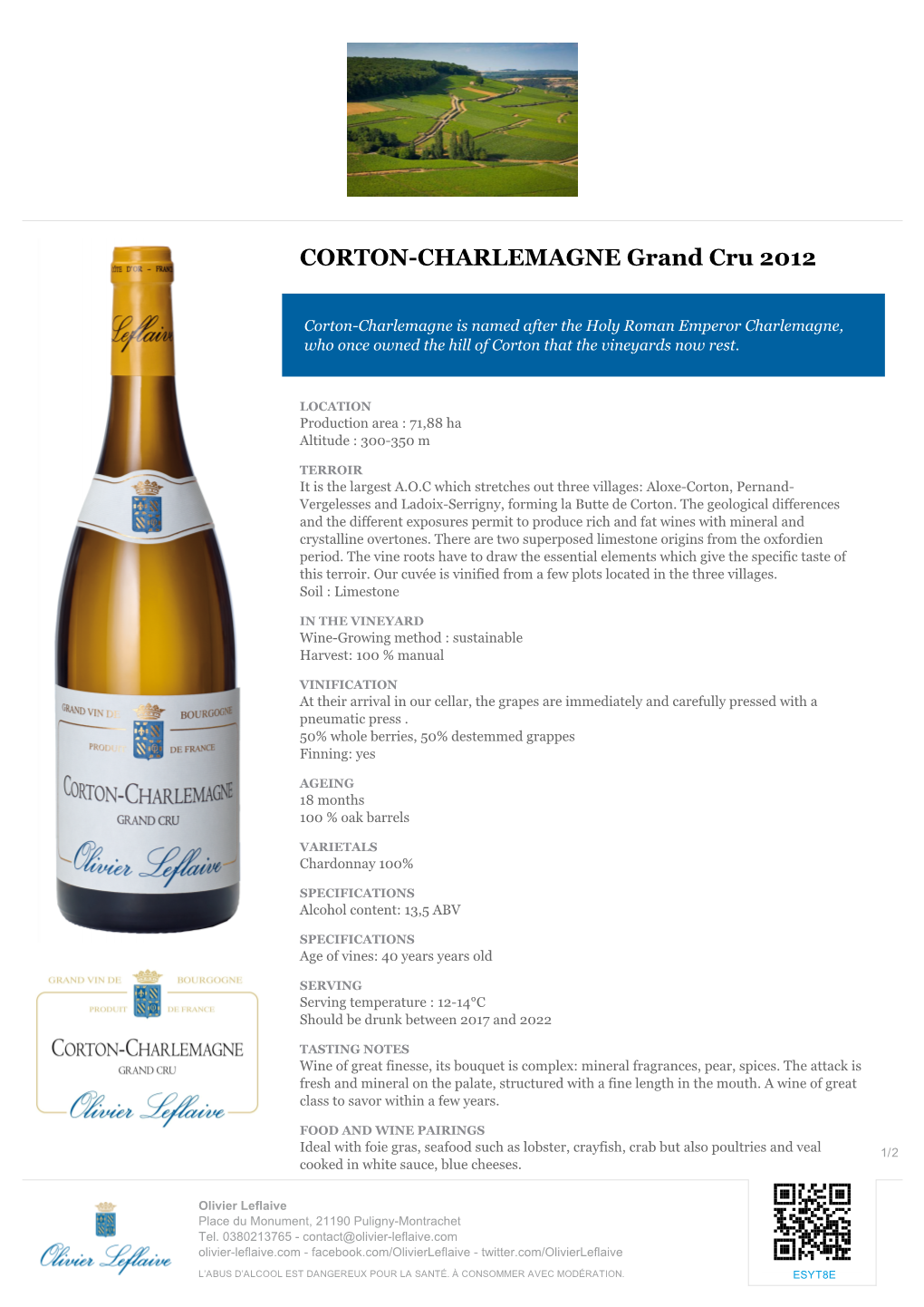 CORTON-CHARLEMAGNE Grand Cru 2012 | ESYT8E