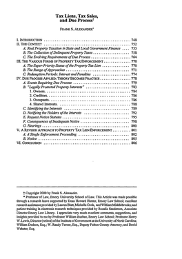 Tax Liens, Tax Sales, and Due Processt