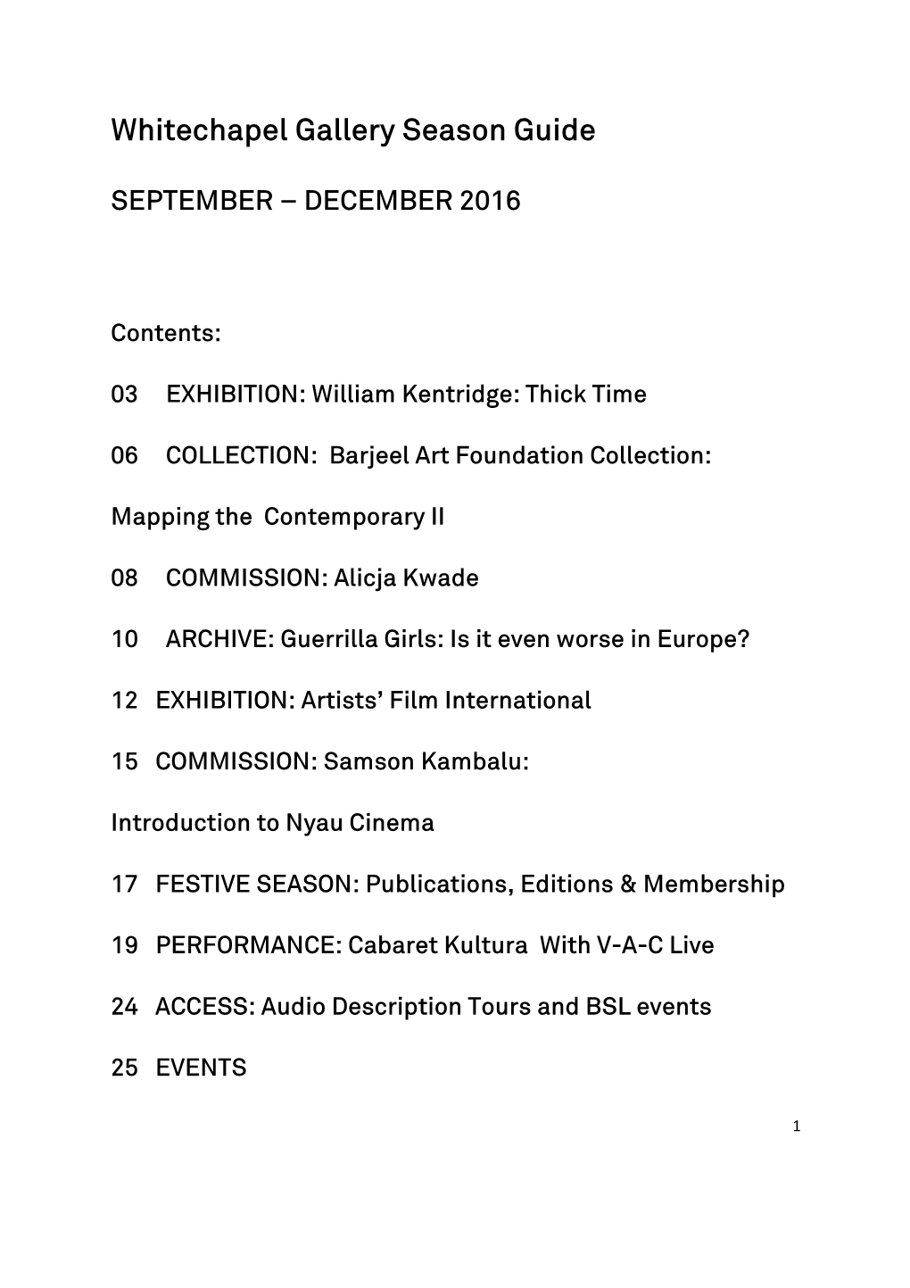 Whitechapel Gallery Season Guide