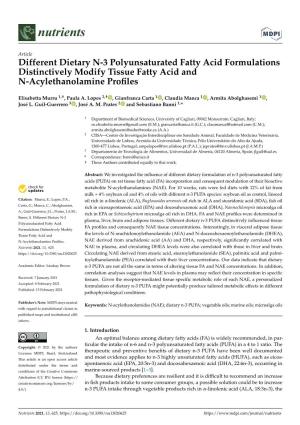 Different Dietary N-3 Polyunsaturated Fatty Acid Formulations Distinctively Modify Tissue Fatty Acid and N-Acylethanolamine Proﬁles