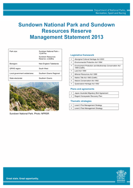 Sundown National Park and Sundown Resources Reserve Management Statement 2013