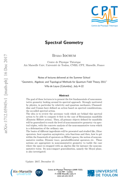 Spectral Geometry Arxiv:1712.05945V1 [Math-Ph] 16 Dec 2017