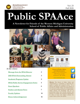 A Newsletter for Friends of the Western Michigan University School of Public Affairs and Administration