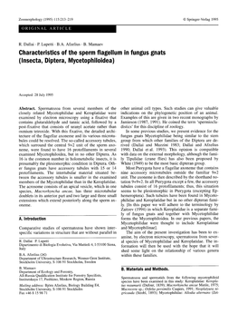 Characteristics of the Sperm Flagellum in Fungus Gnats (Insecta, Diptera, Mycetophiloidea)