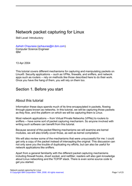Network Packet Capturing for Linux Skill Level: Introductory