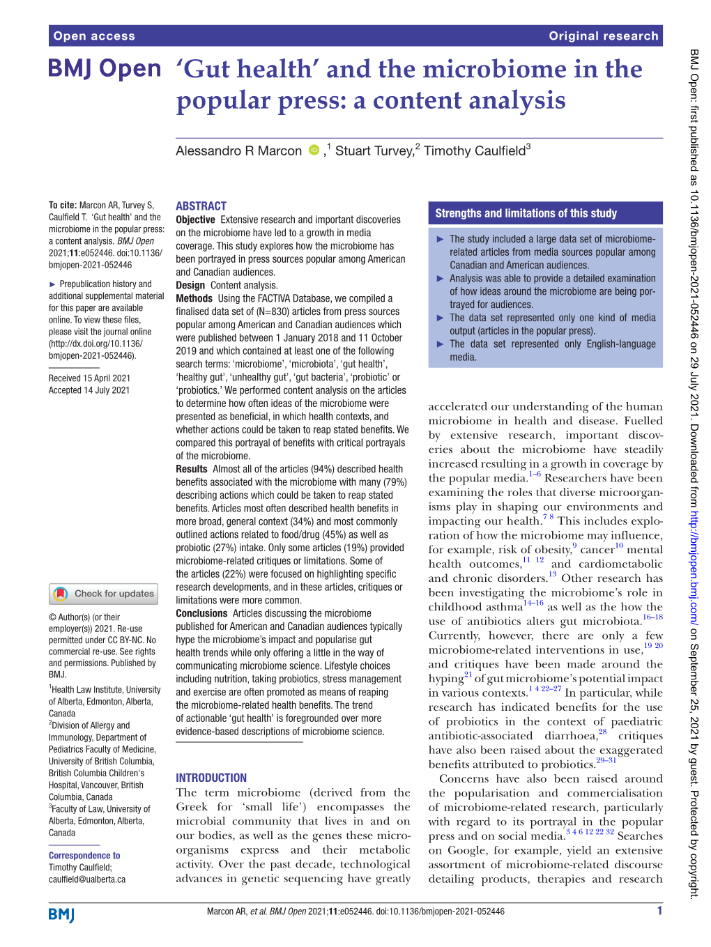 'Gut Health' and the Microbiome in the Popular Press: a Content Analysis