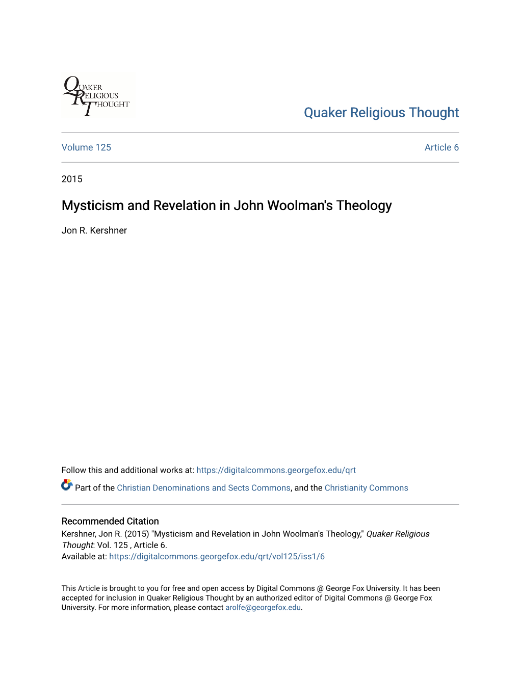 Mysticism and Revelation in John Woolman's Theology