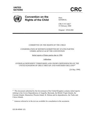 Convention on the Rights of the Child Was Extended to Anguilla on 7 September 1994