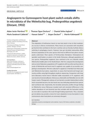 Plant Switch Entails Shifts in Microbiota of the Welwitschia Bug, Probergrothius Angolensis (Distant, 1902)