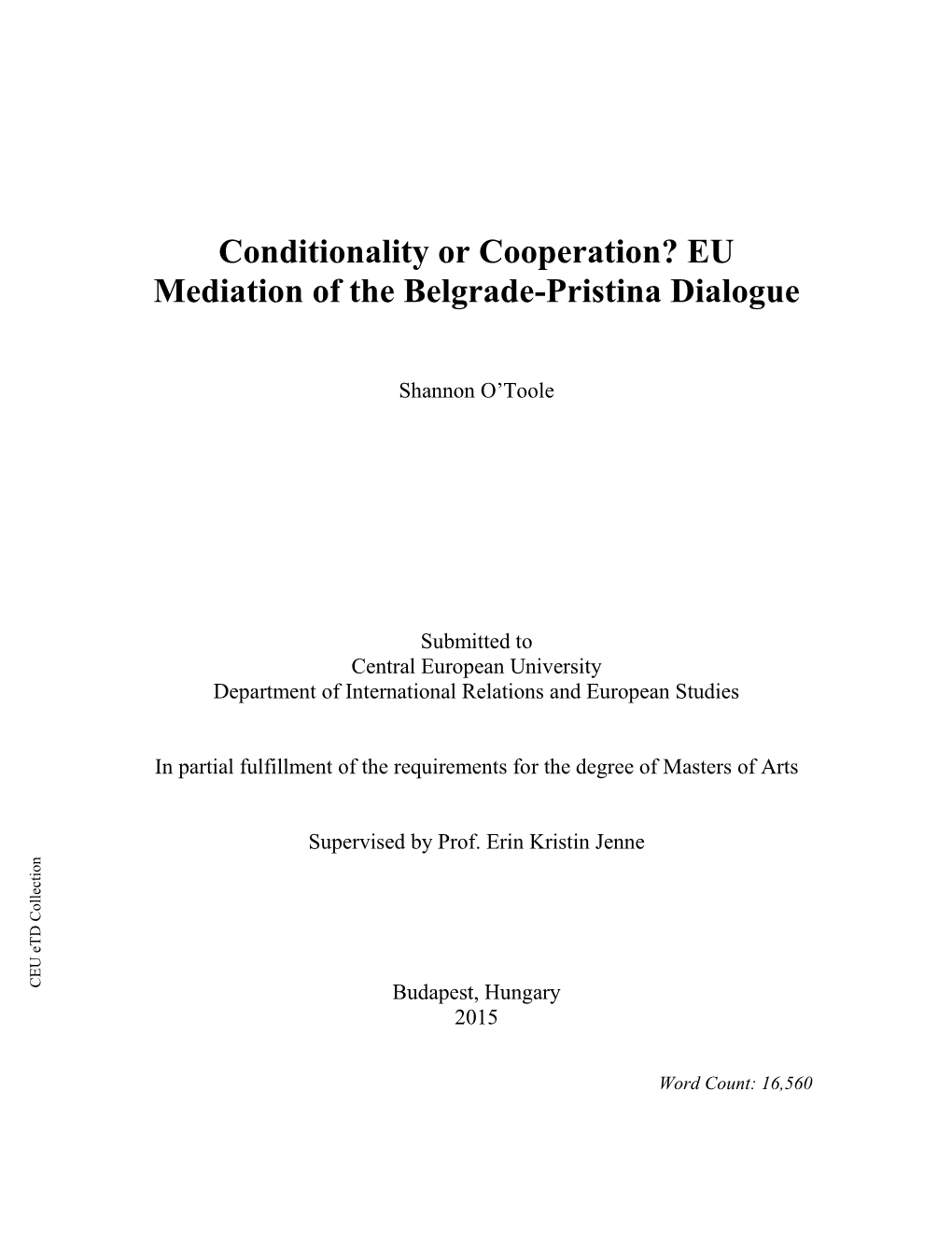 EU Mediation of the Belgrade-Pristina Dialogue
