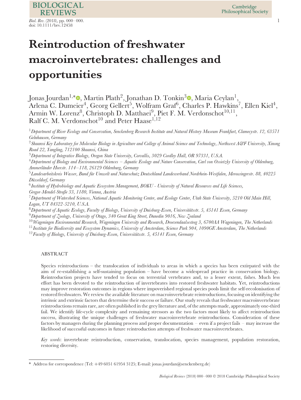 Reintroduction of Freshwater Macroinvertebrates: Challenges and Opportunities
