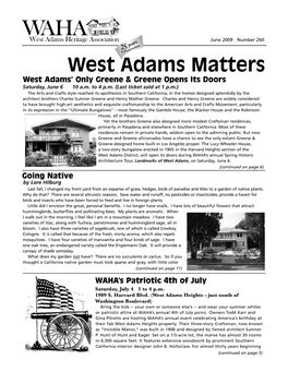 West Adams Matters West Adams’ Only Greene & Greene Opens Its Doors Saturday, June 6 10 A.M