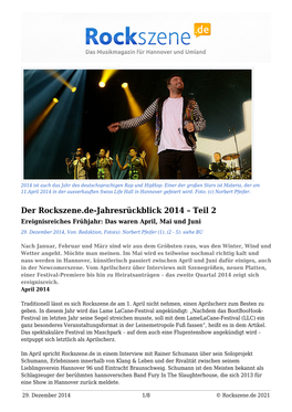 Der Rockszene.De-Jahresrückblick 2014 – Teil 2 Ereignisreiches Frühjahr: Das Waren April, Mai Und Juni