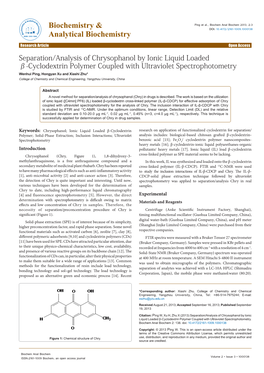 Separation/Analysis of Chrysophanol by Ionic Liquid Loaded Β-Cyclodextrin Polymer Coupled with Ultraviolet Spectrophotometry