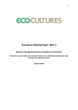 Ecocultures Working Paper: 2012–1